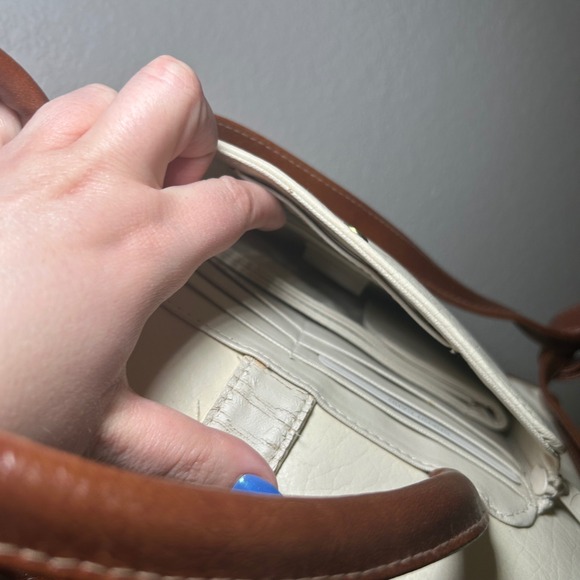 Vintage Jackson Two Tone Satchel Handbag Cream Brown minimal classic everyday - Picture 7 of 7